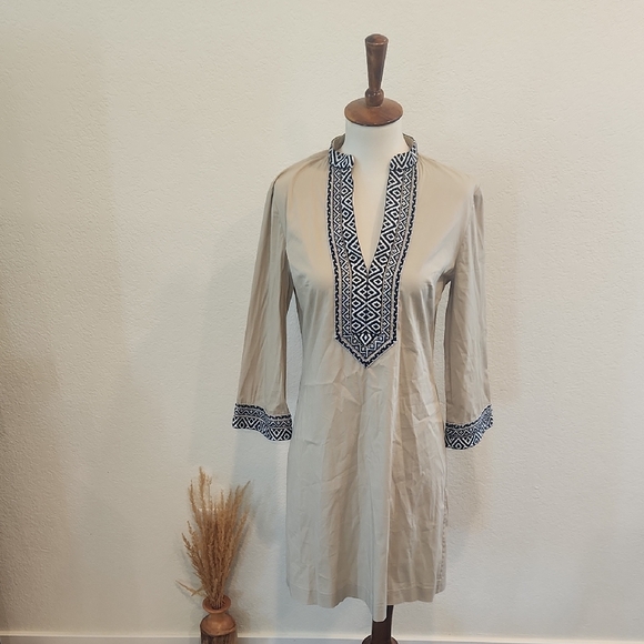 Tory Burch | Tops | Tory Burch Beige Tunic Dress With Navy Embroidery |  Poshmark